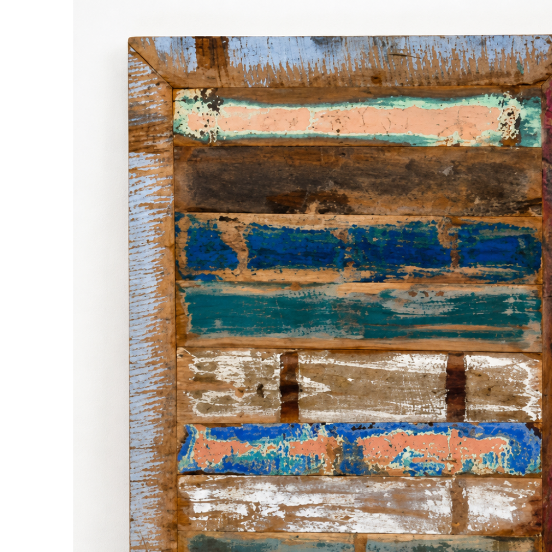 Handmade Reclaimed Wood Table Top – Rustic Colorful Wooden Panel