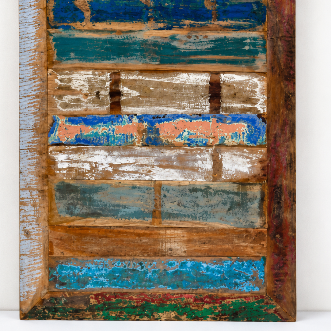 Handmade Reclaimed Wood Table Top – Rustic Colorful Wooden Panel