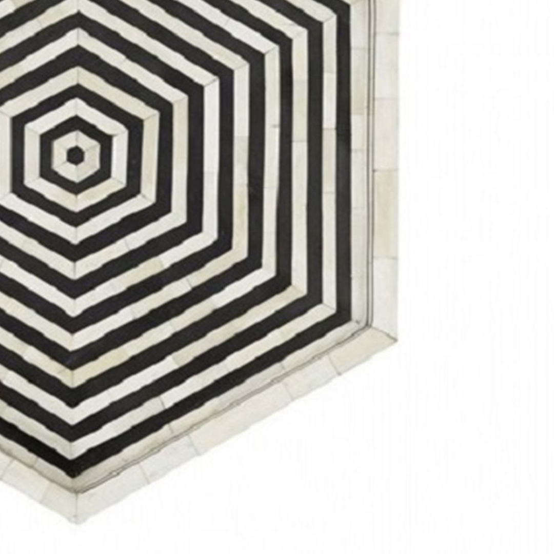 Handmade Bone Inlay Hexagon Tray Black White Geometric Design Decorative Serving Tray