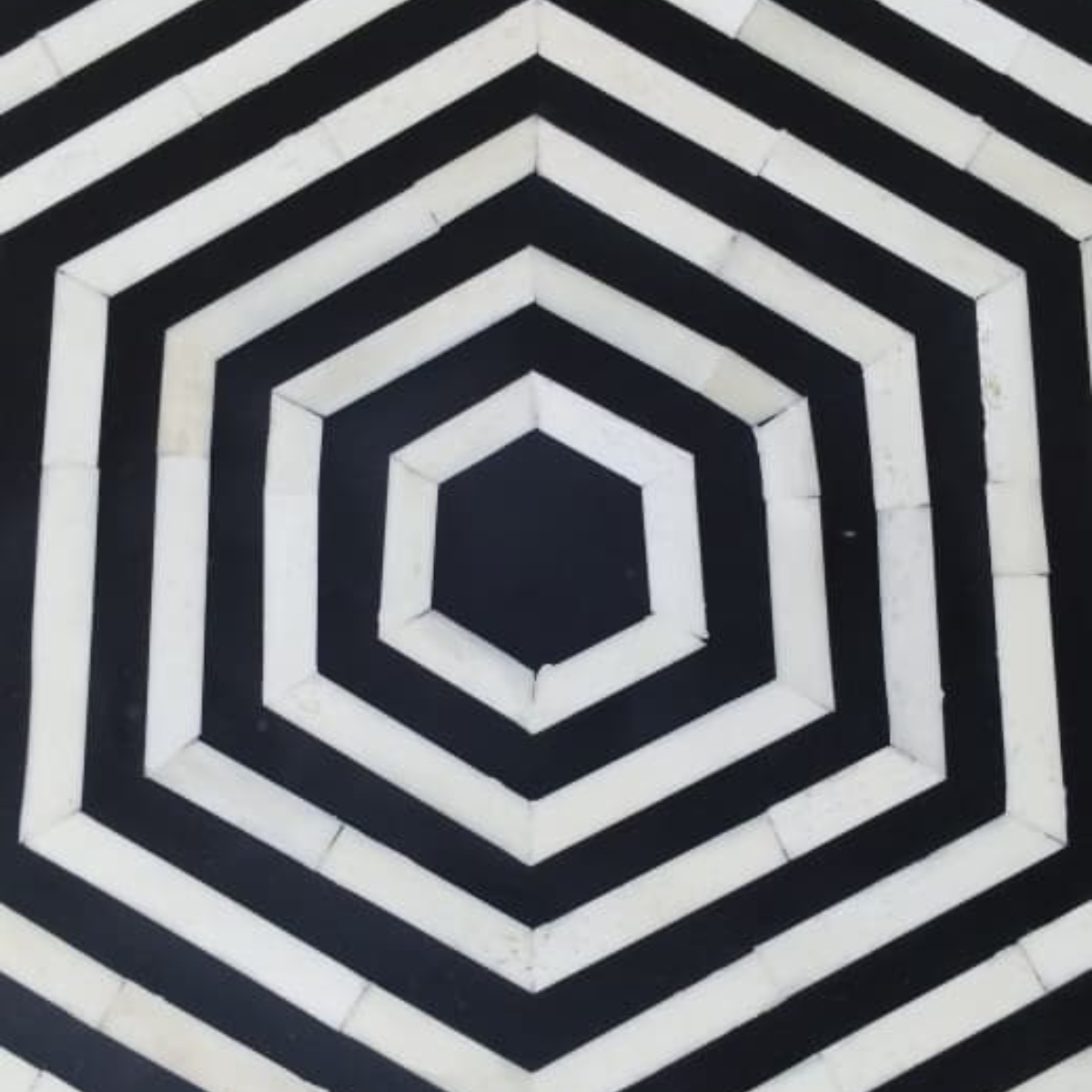 Handmade Bone Inlay Hexagon Tray Black White Geometric Design Decorative Serving Tray