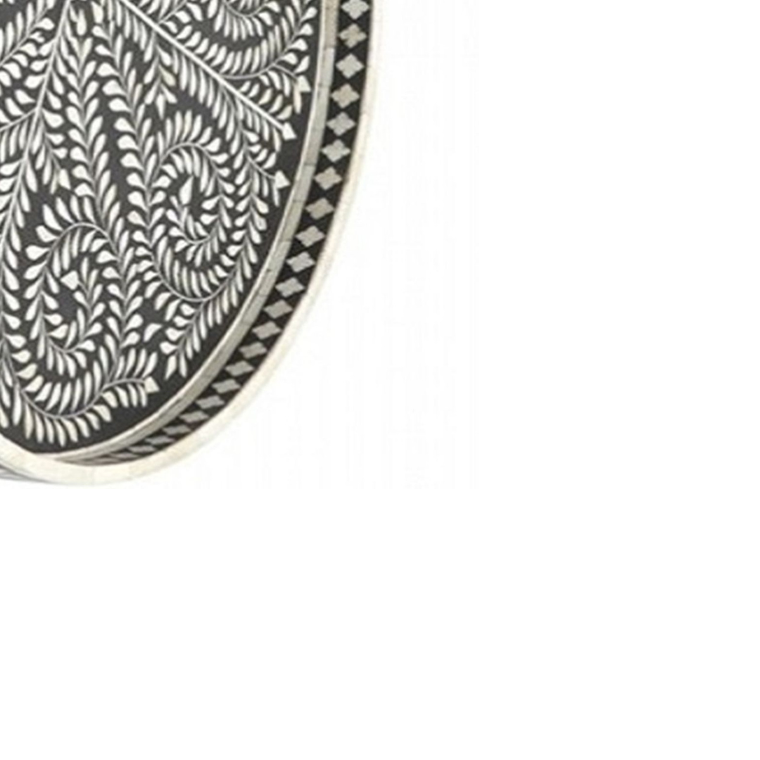 Handmade Bone Inlay Round Tray Black White Floral Design Decorative Serving Tray Luxury Tabletop