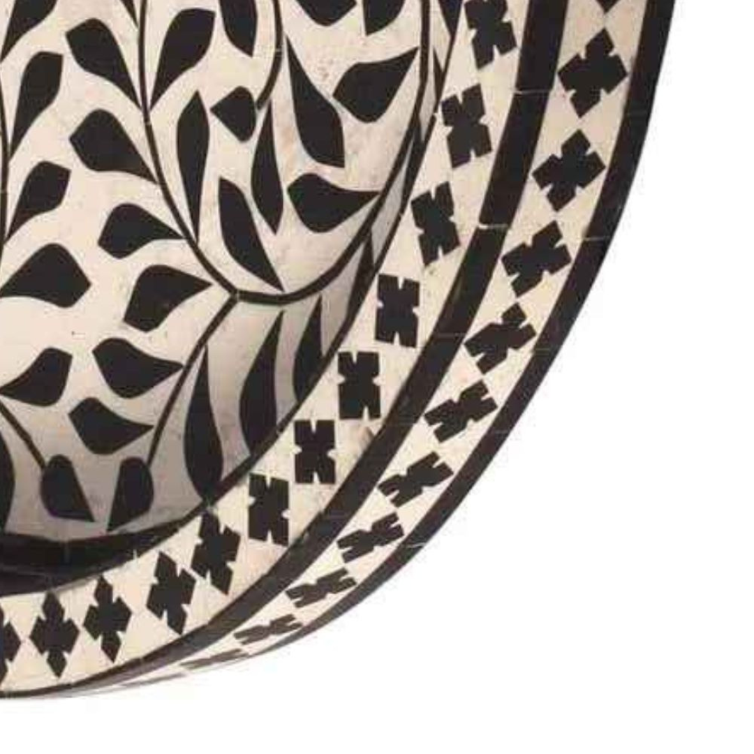 Handmade Bone Inlay Round Tray Black Floral Design Luxury Serving Tray Decorative Coffee Table Tray