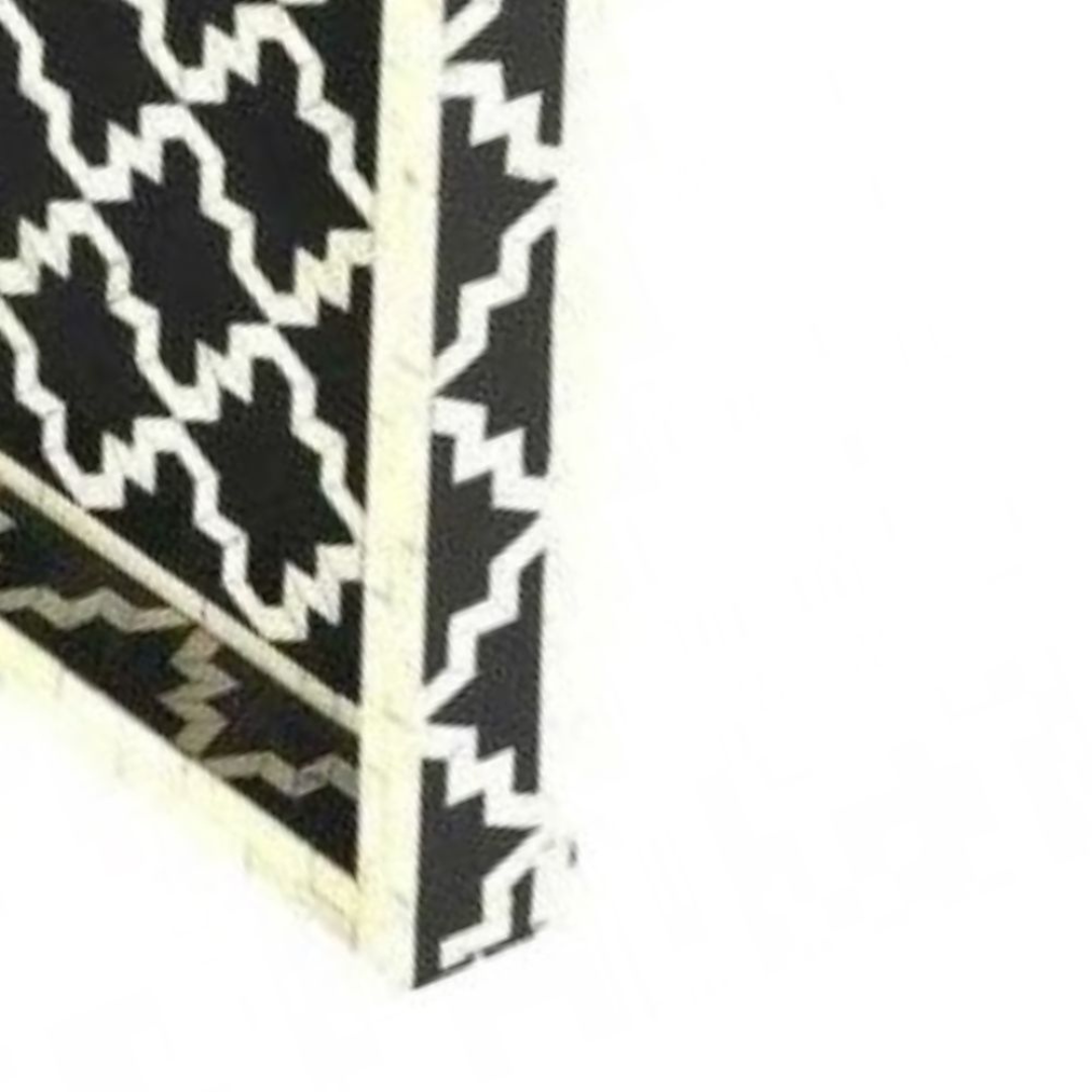 Handmade Bone Inlay Rectangular Tray Black Geometric Pattern Decorative Serving Tray Modern Coffee Table Decor
