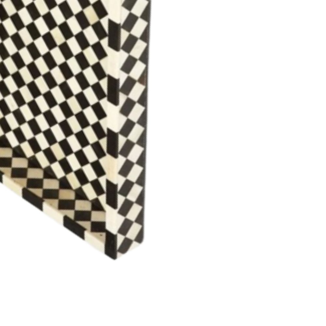 Handmade Bone Inlay Rectangular Tray Black White Checkered Pattern Decorative Serving Tray Coffee Table Decor