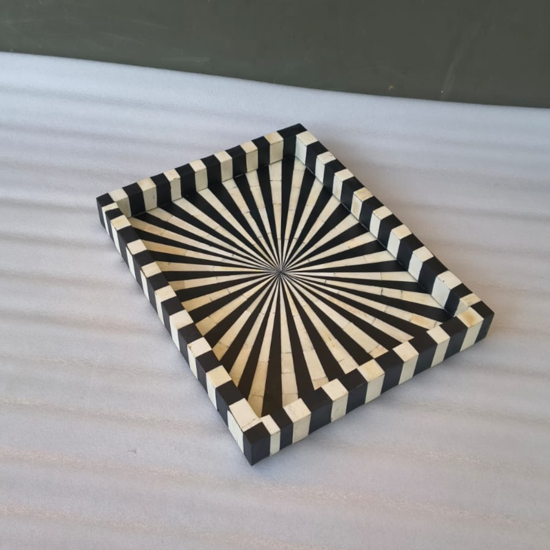 Black & White Bone Inlay Tray – Handmade Decorative Serving Tray