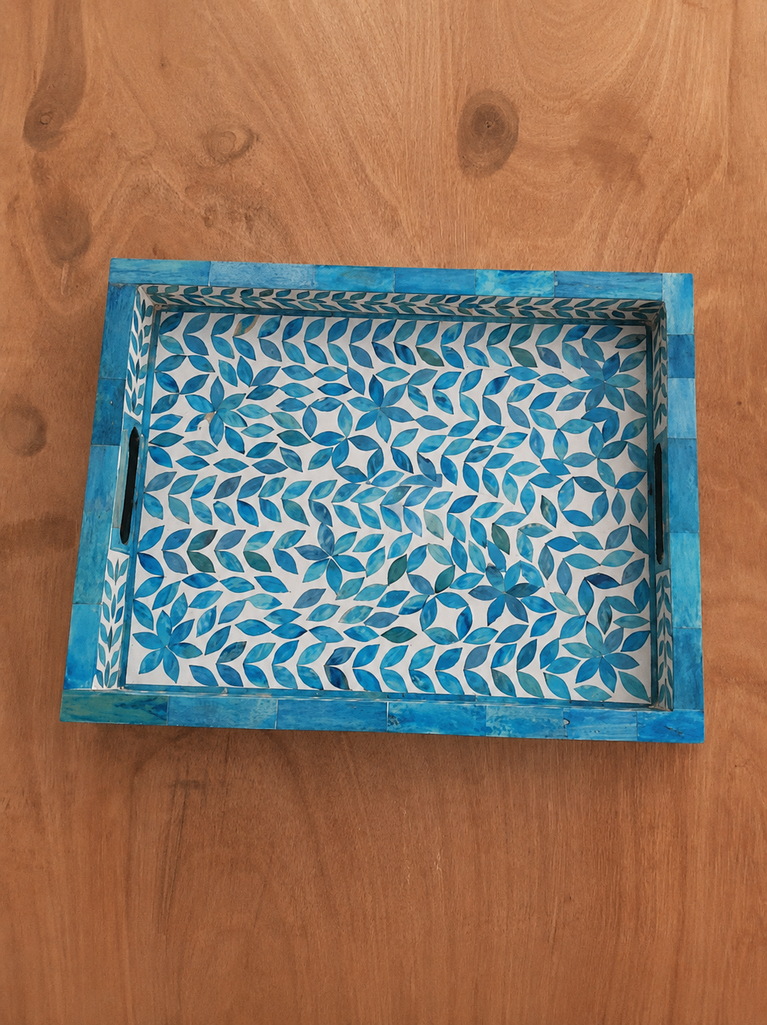 Blue Bone Inlay Serving Tray Handmade Decorative Wooden Tray Luxury Coffee Table Ottoman Tray Home Decor Gift