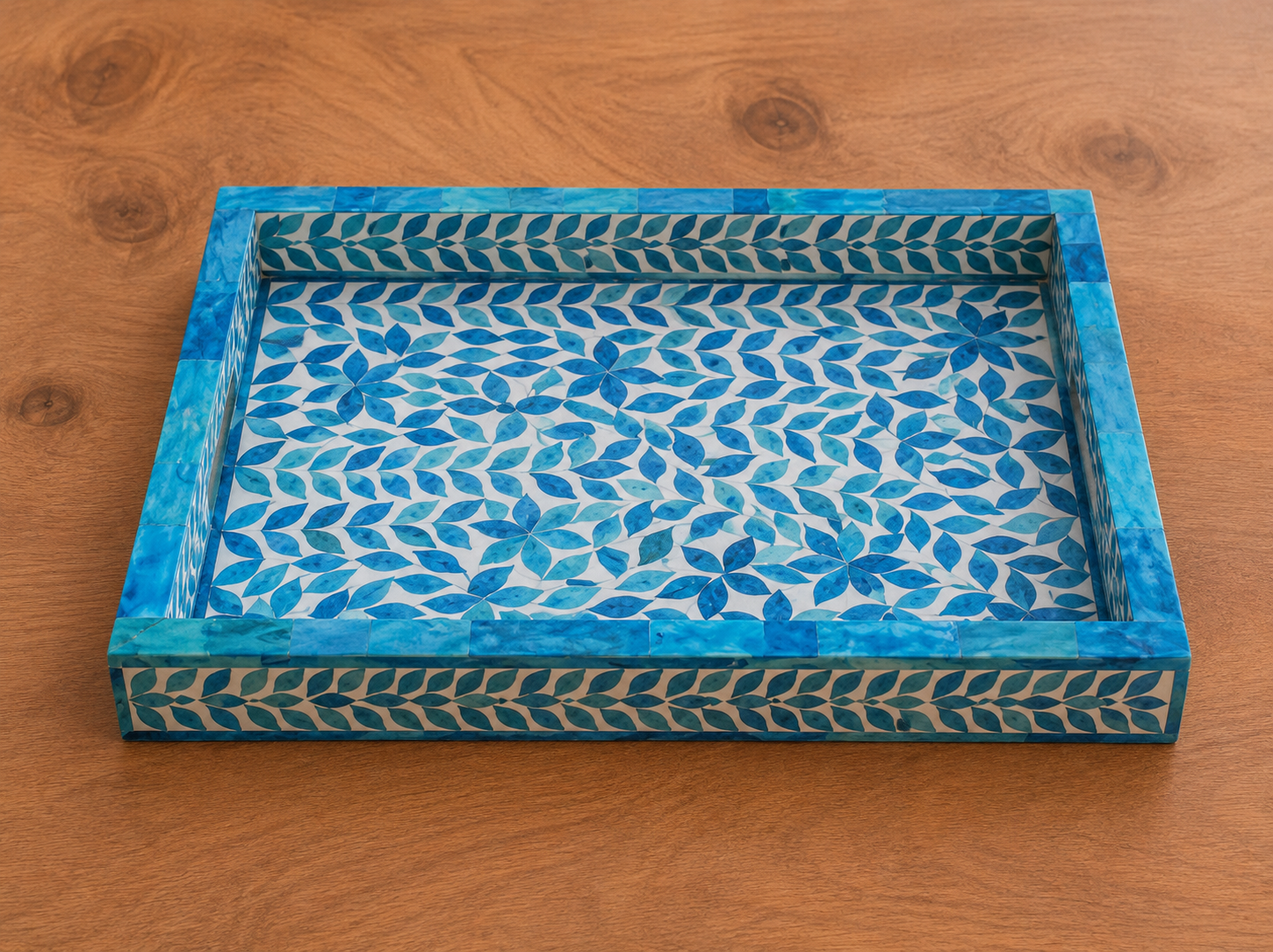 Blue Bone Inlay Serving Tray Handmade Decorative Wooden Tray Luxury Coffee Table Ottoman Tray Home Decor Gift