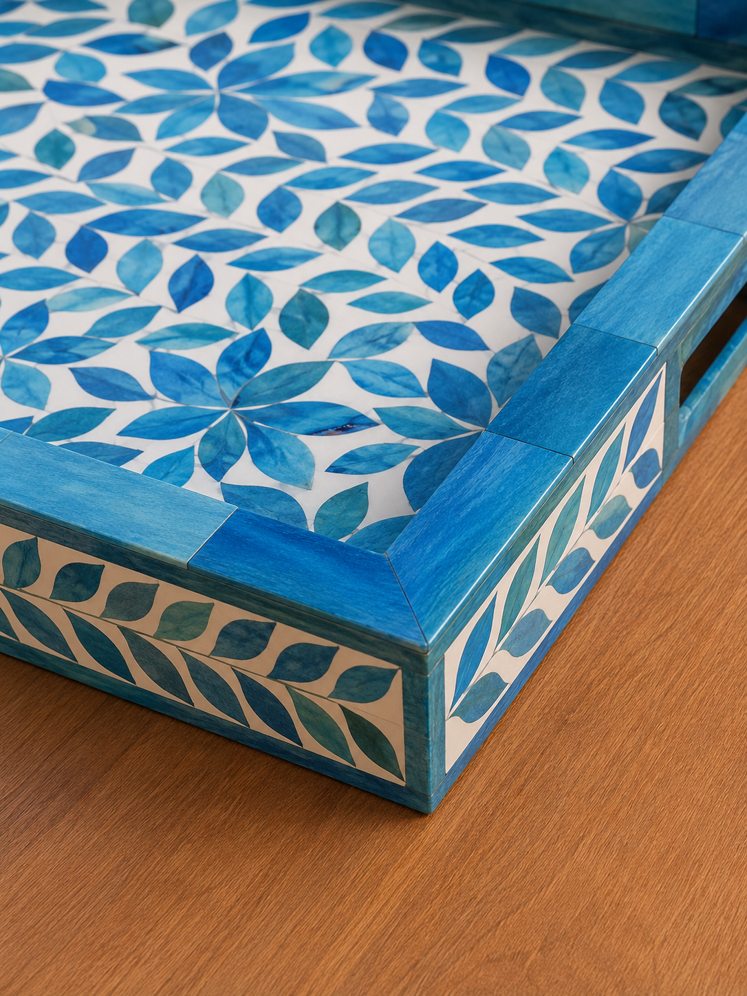 Blue Bone Inlay Serving Tray Handmade Decorative Wooden Tray Luxury Coffee Table Ottoman Tray Home Decor Gift