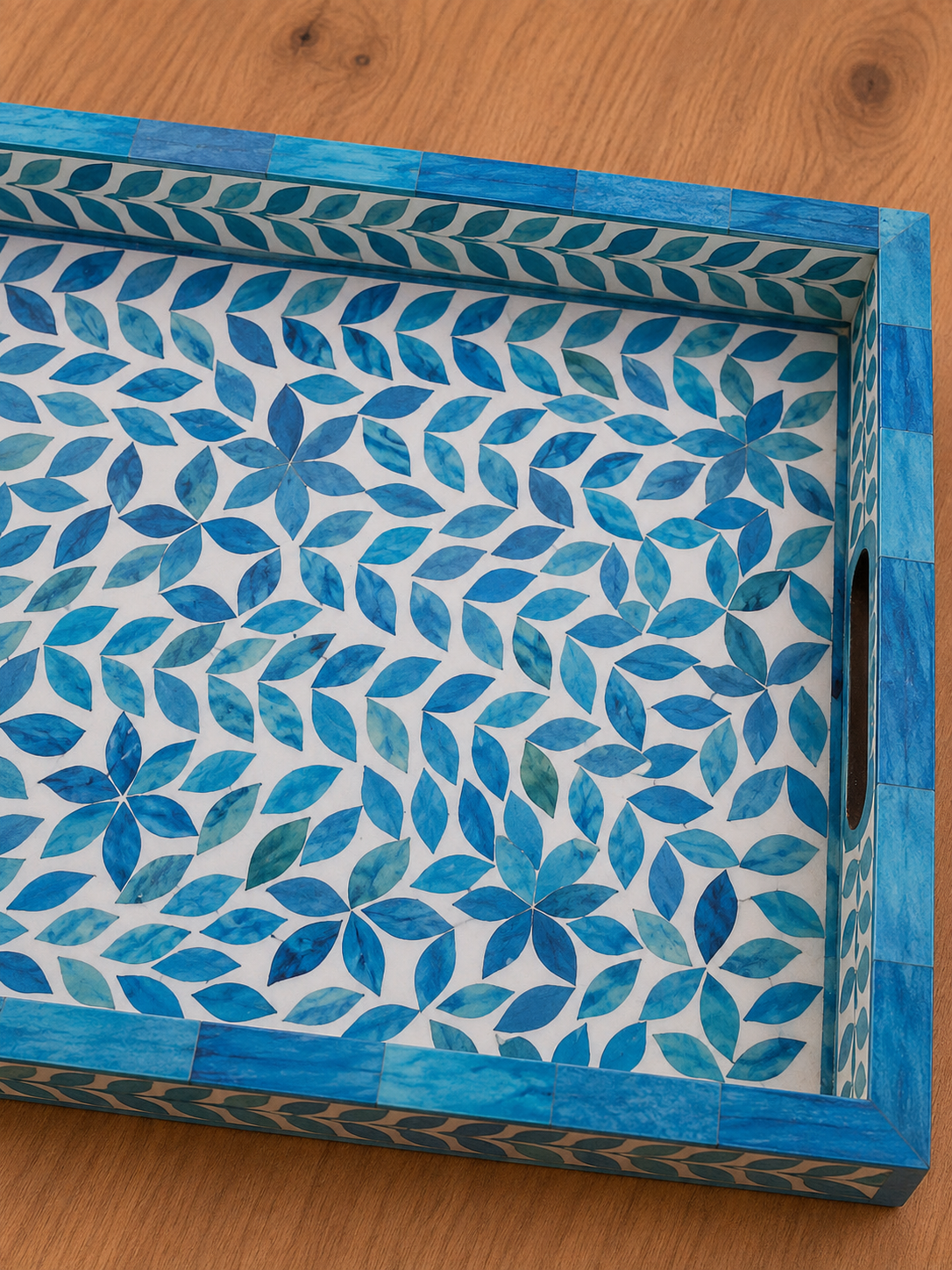 Blue Bone Inlay Serving Tray Handmade Decorative Wooden Tray Luxury Coffee Table Ottoman Tray Home Decor Gift