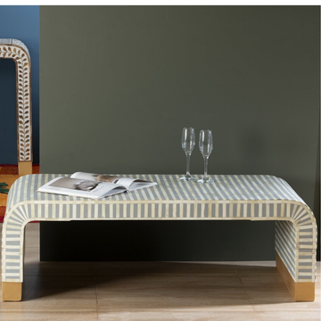 Handmade Grey Stripe Bone Inlay Coffee Table | Modern Waterfall Coffee Table