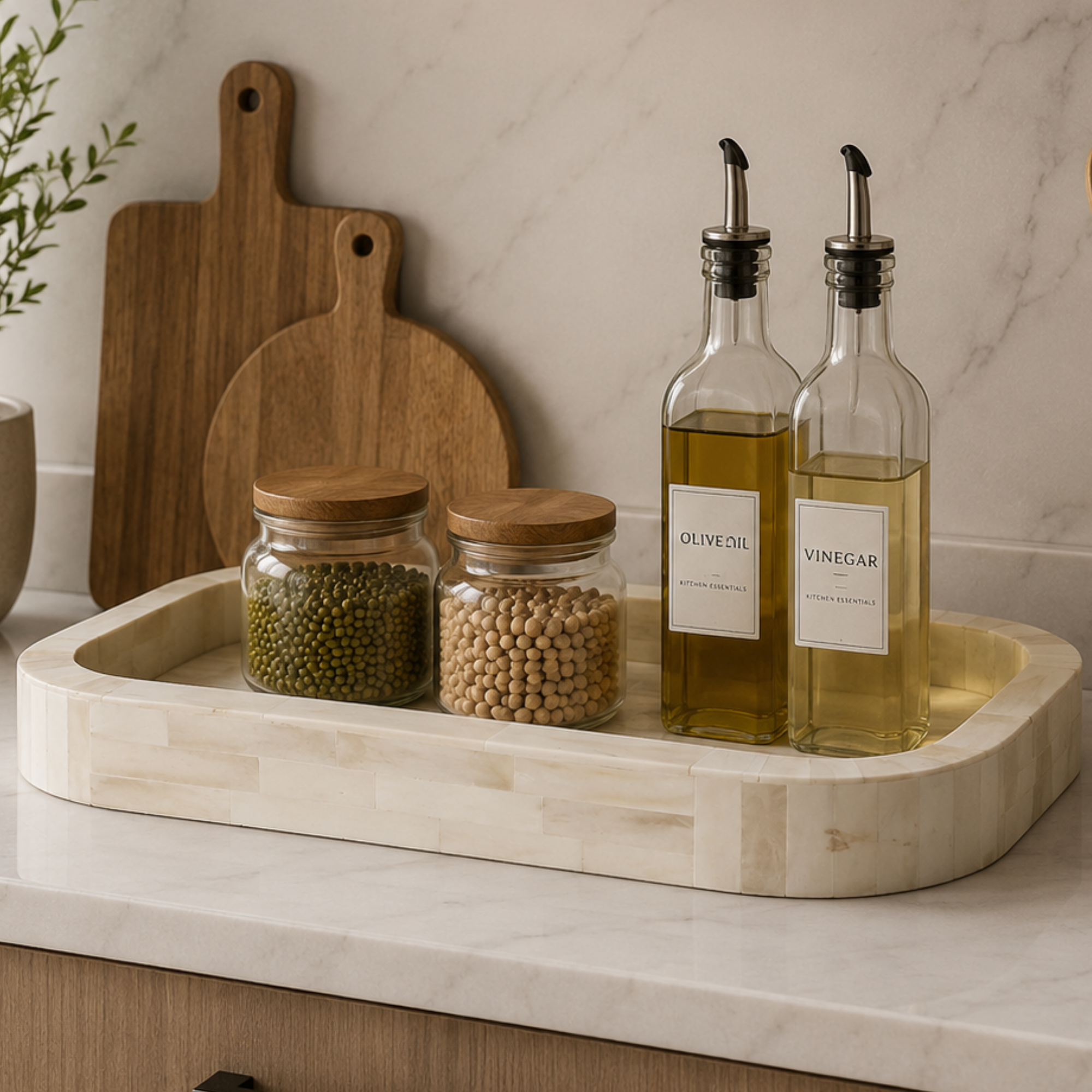 Handmade Bone Inlay Decorative Kitchen Tray | Luxury Countertop Organizer Tray