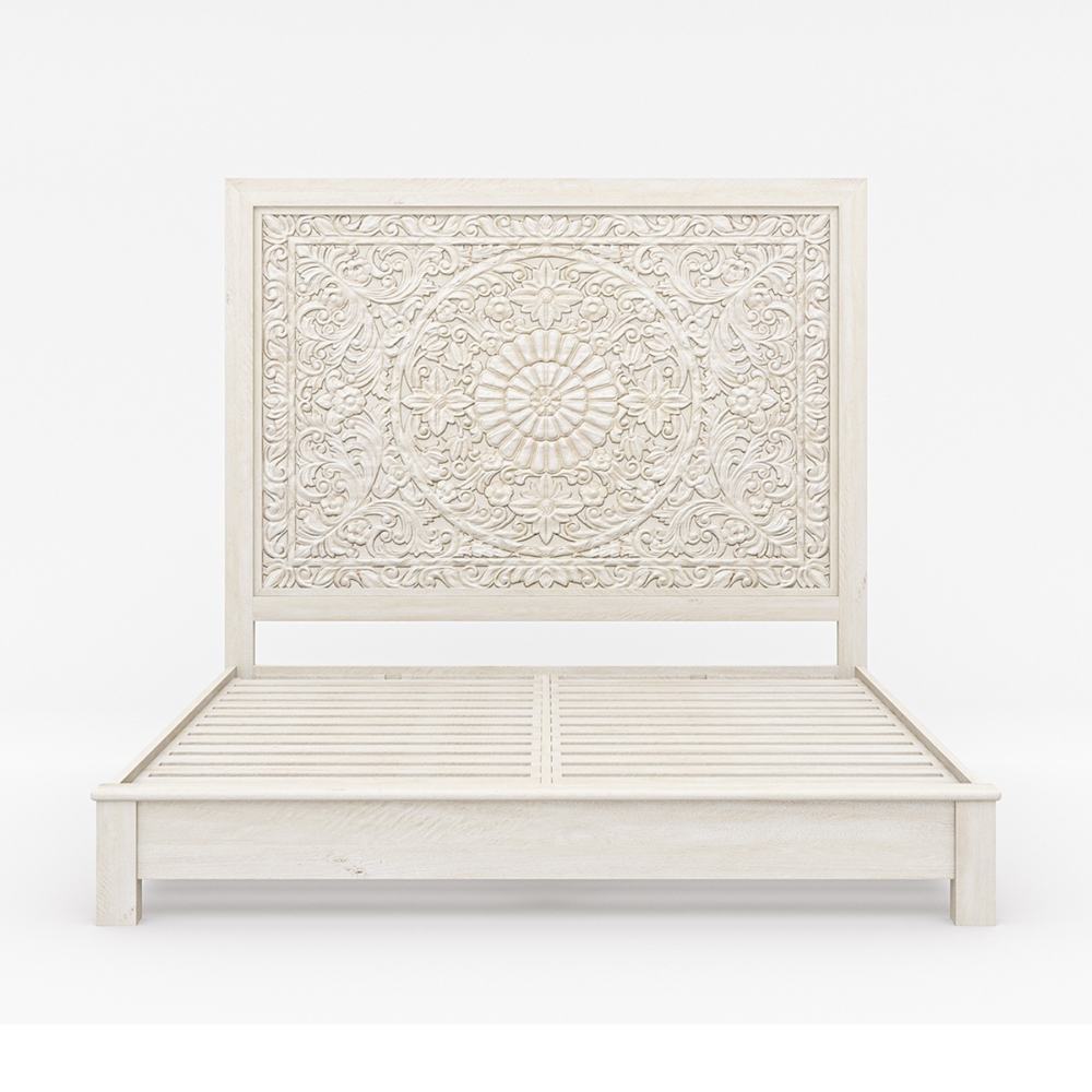 Hand Carved Wooden Bed Frame Luxury King Size Bedroom Furniture Handmade Solid Wood Bed With Carved Headboard