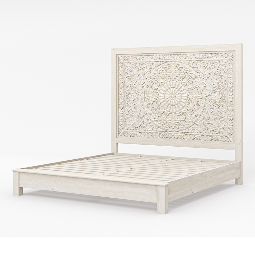 Hand Carved Wooden Bed Frame Luxury King Size Bedroom Furniture Handmade Solid Wood Bed With Carved Headboard
