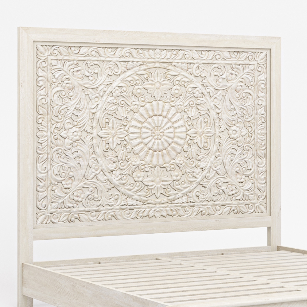 Hand Carved Wooden Bed Frame Luxury King Size Bedroom Furniture Handmade Solid Wood Bed With Carved Headboard